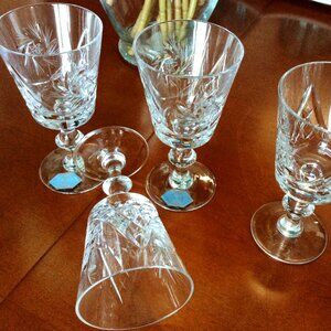 4 Vintage Pinwheel Crystal Wine Glasses Liqueur Goblets Barware